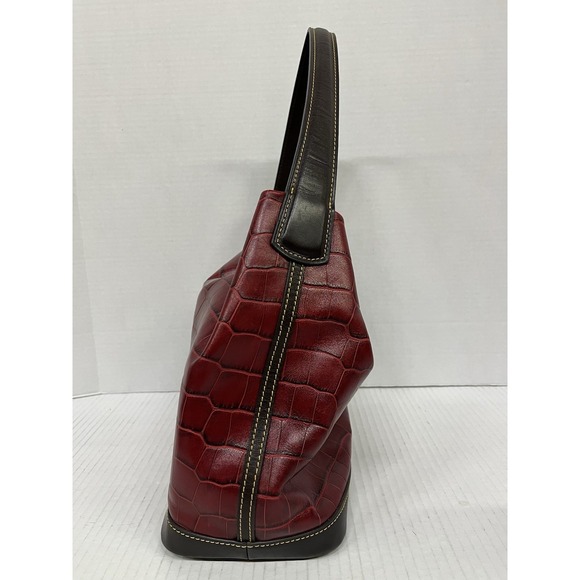 Dooney & Bourke Croco-Embossed Leather Hobo‎ Shoulder Bag Burgundy & Black - Picture 4 of 11